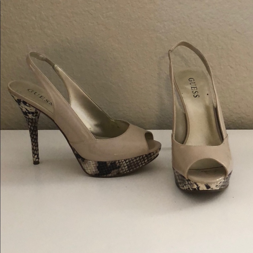Guess nude slingback heels with snakeskin platform